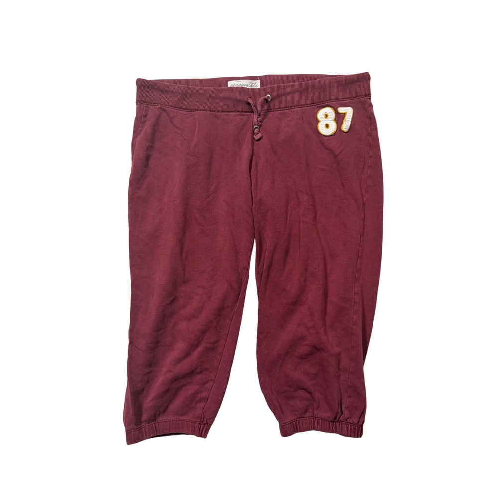 Vintage Y2K Aeropostale 87 Capri Sweatpants Burgundy Cropped Lounge Joggers - Picture 1 of 6